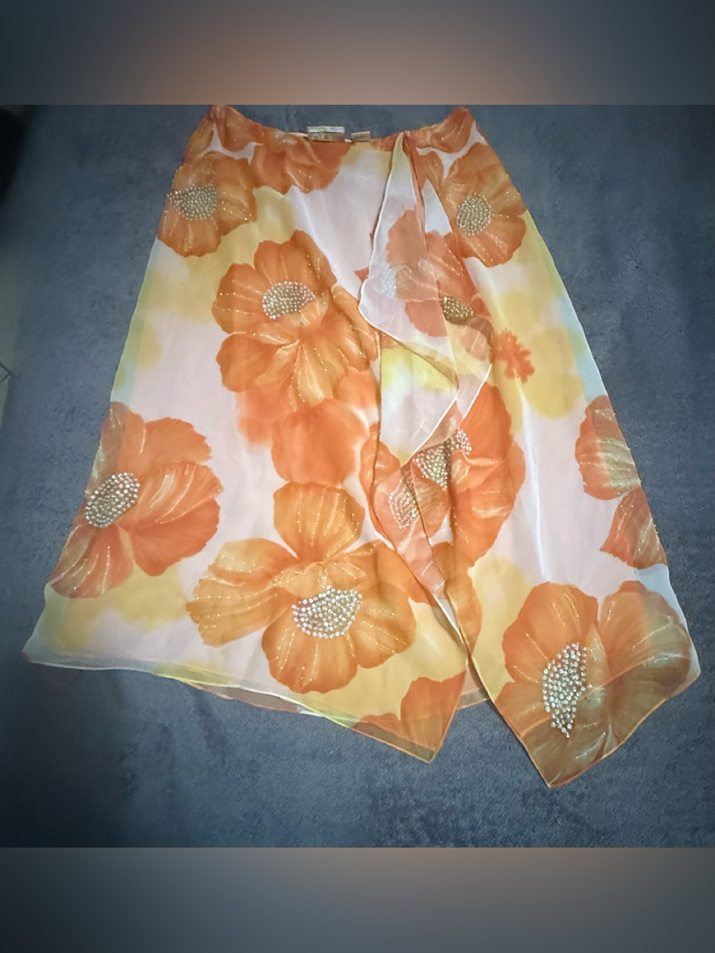 Cache Asymmetrical Skirt In Peach And Orange Floral